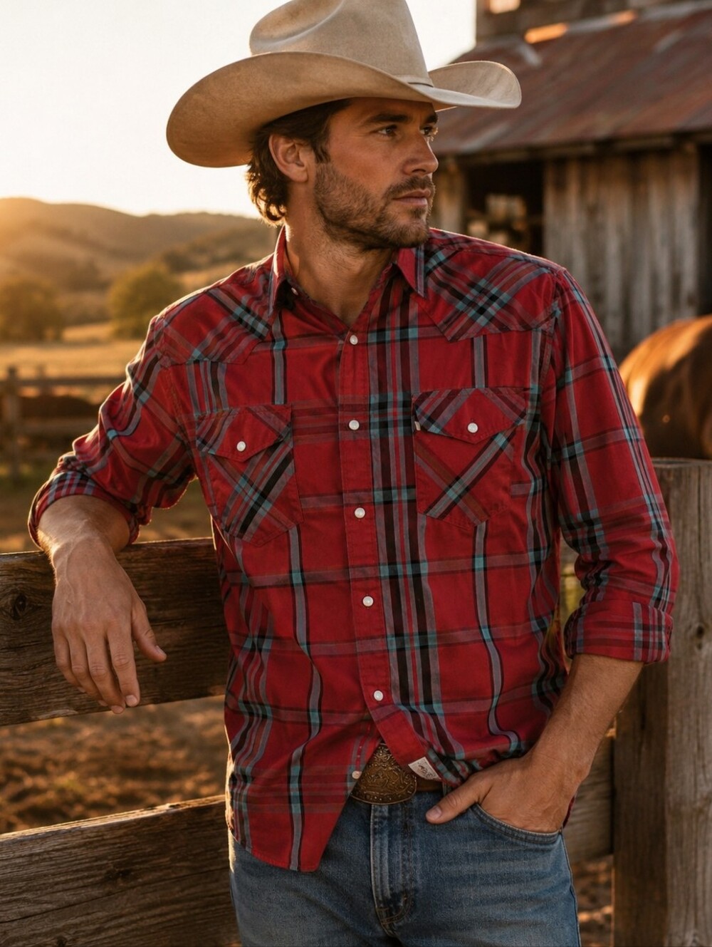 Levi’s Men’s Red Plaid Western Pearl Snap Shirt Small Cowboy Rodeo Ranchwear
